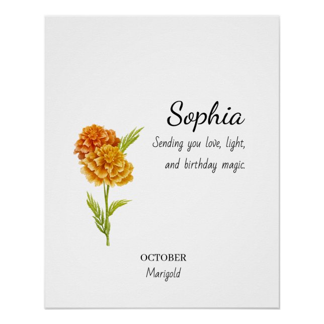 October Marigold Personalised Birthday Poster (Front)