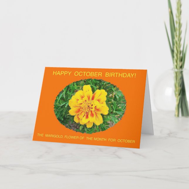 October, Month, Flower Specific Happy Birthday Car Card (Front)