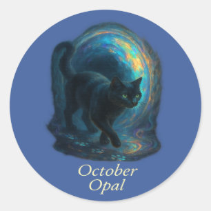 October Opal – Black Cat & Iridescent Portal Classic Round Sticker