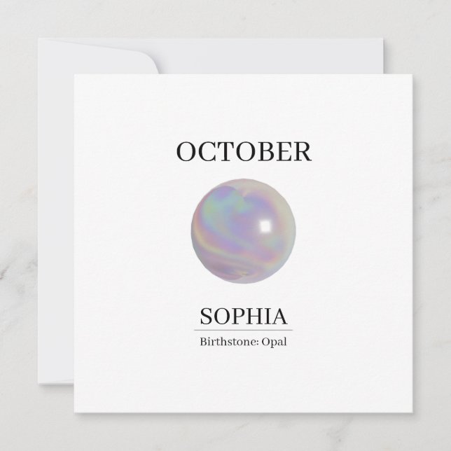 October Opal Personalised Birthday Card (Front)