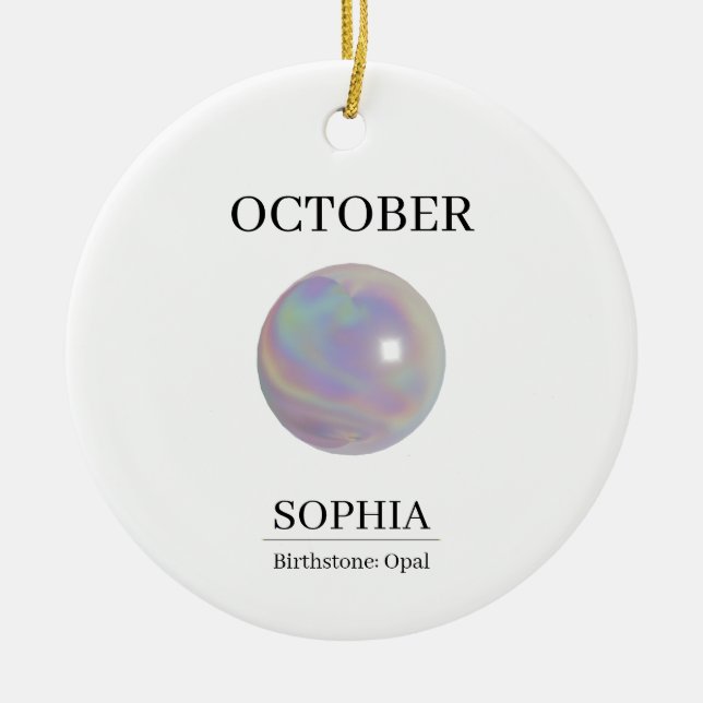 October Opal Personalised Birthday Card Ceramic Ornament (Front)