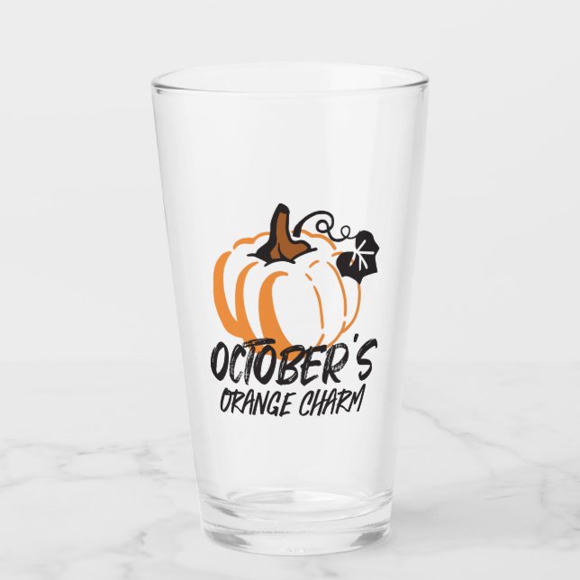 October Orange Charm: Captivating Pumpkin Silhouet Glass (Front)