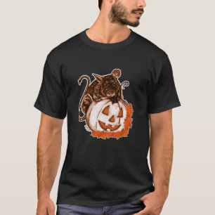 October Orange Cute Rat on Pumpkin Halloween Tee