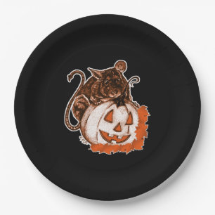 October Orange Rat on Pumpkin Square Sticker Paper Plate