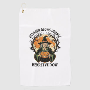 October Orange Shirt Vintage Witch Pumpkin Awarene Golf Towel