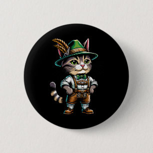 October Party Cat Funny German Bavarian Lederhosen 6 Cm Round Badge