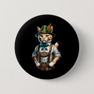 October Party Cat Funny German Bavarian Lederhosen 6 Cm Round Badge