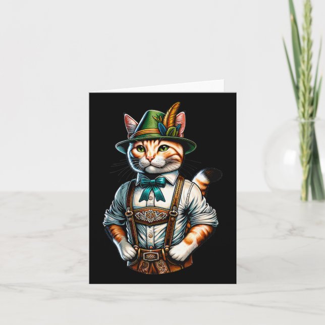 October Party Cat Funny German Bavarian Lederhosen Card (Front)
