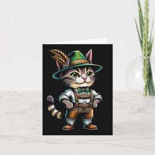 October Party Cat Funny German Bavarian Lederhosen Card