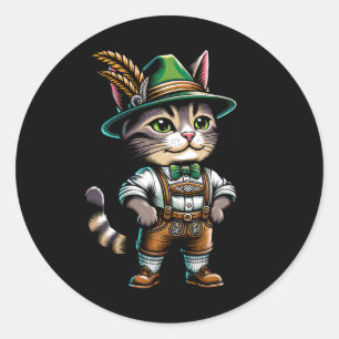 October Party Cat Funny German Bavarian Lederhosen Classic Round Sticker