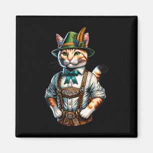 October Party Cat Funny German Bavarian Lederhosen Magnet