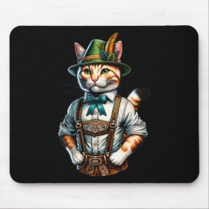 October Party Cat Funny German Bavarian Lederhosen Mouse Pad