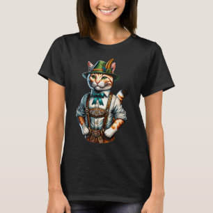 October Party Cat Funny German Bavarian Lederhosen T-Shirt