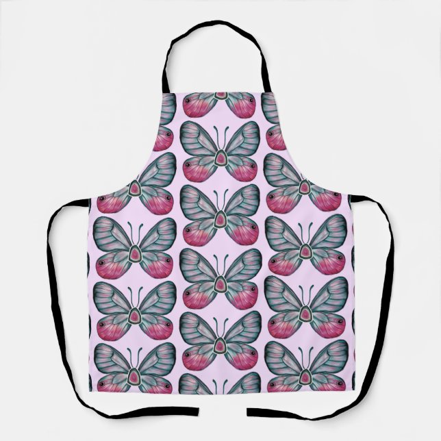 October Pink Glasswing Butterfly Pattern Design Apron (Front)