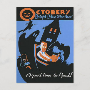 October Reading Library Halloween Poster Postcard