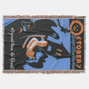 October Reading Library Halloween Poster Throw Blanket