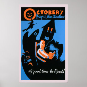October Reading Library Halloween Vintage WPA Poster