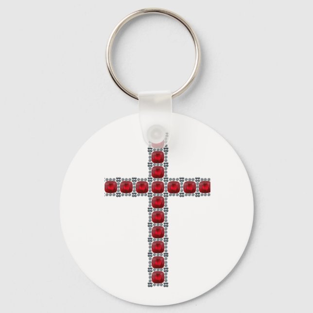 October Ruby Cross Key Ring (Front)