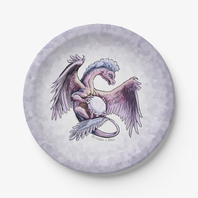 October’s Birthstone Dragon: Opal  Paper Plate (Front)