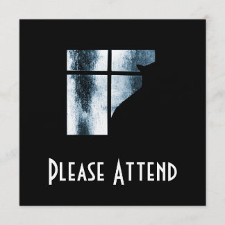October Showers Cat Silhouette At Window Blue Invitation