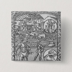 October, sowing, ploughing and threshing, 15 cm square badge