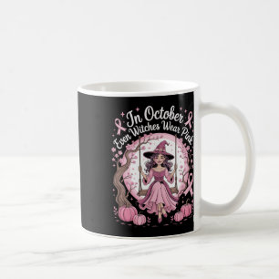 October Support Pink Ribbon Witch Awareness Design Coffee Mug
