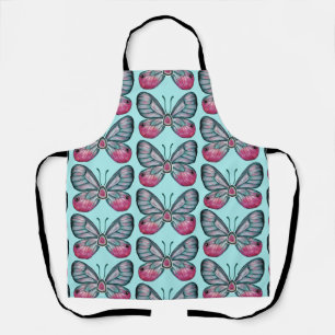 October Teal Glasswing Butterfly Pattern Design Apron