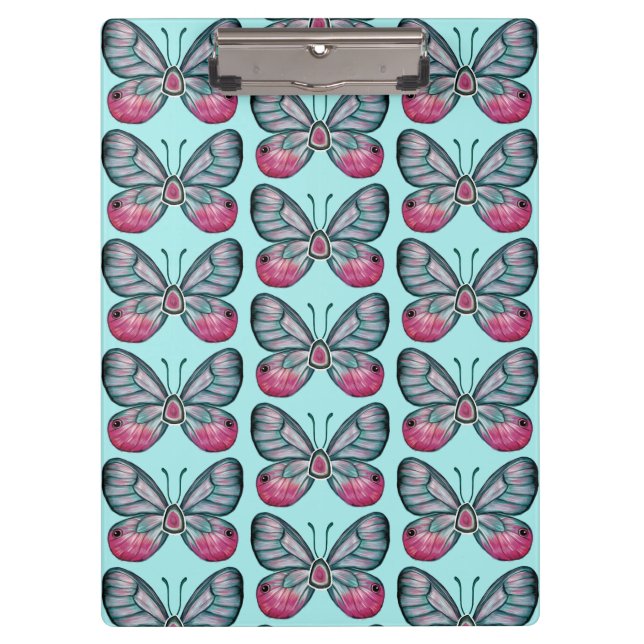 October Teal Glasswing Butterfly Pattern Design Clipboard (Front)