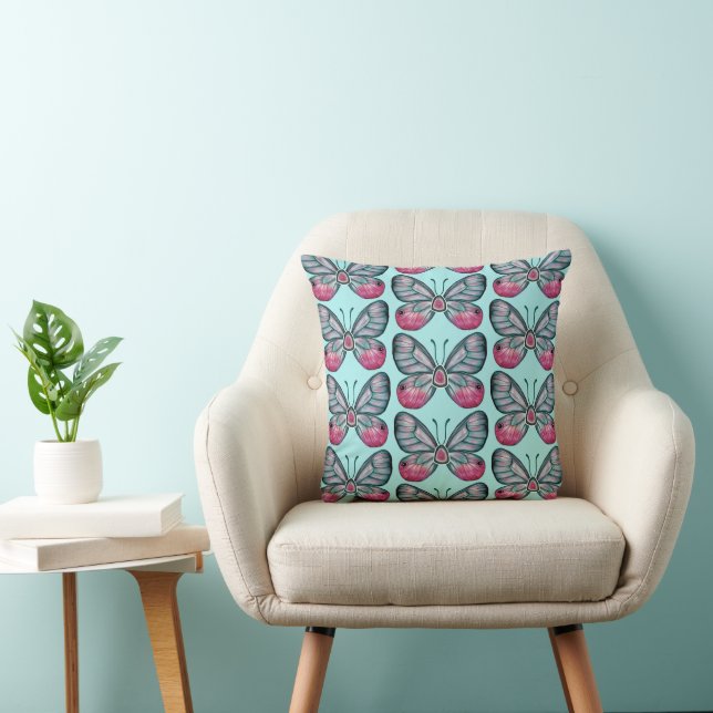 October Teal Glasswing Butterfly Pattern Design Cushion (Chair)