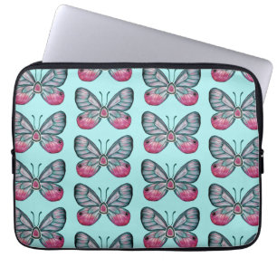 October Teal Glasswing Butterfly Pattern Design Laptop Sleeve
