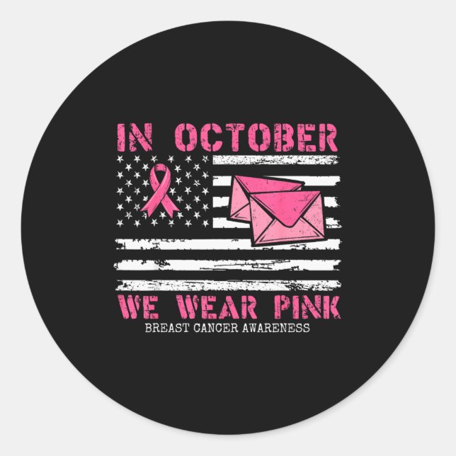 October We Wear Nk Breast Cancer Awareness Stal Wo Classic Round Sticker (Front)