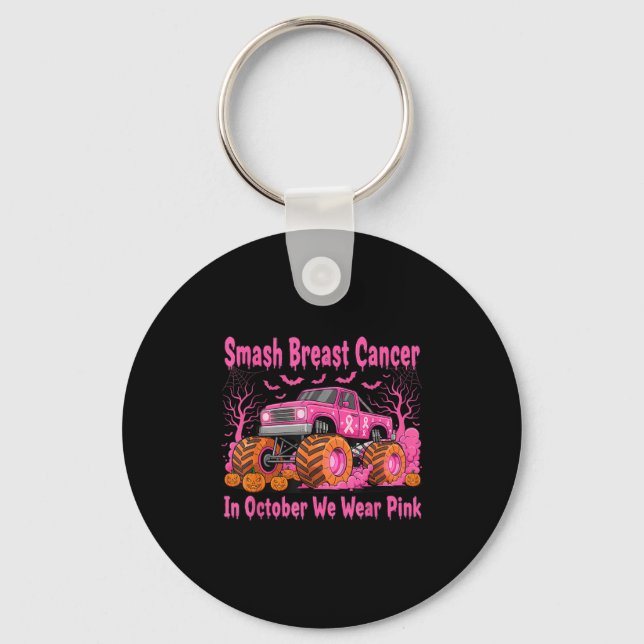 October We Wear Nk Monster Truck Halloween Breast  Key Ring (Front)