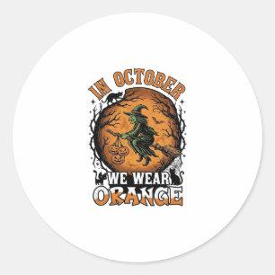 October We Wear Orange Flying Witch Pumpkins Black Classic Round Sticker