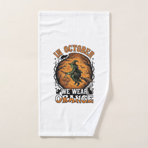 October We Wear Orange Flying Witch Pumpkins Black Hand Towel