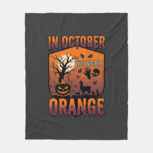 October We Wear Orange Halloween Pumpkin Llama Sku Fleece Blanket