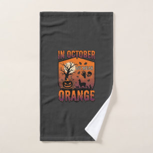 October We Wear Orange Halloween Pumpkin Llama Sku Hand Towel