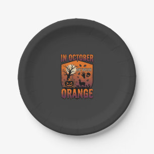 October We Wear Orange Halloween Pumpkin Llama Sku Paper Plate