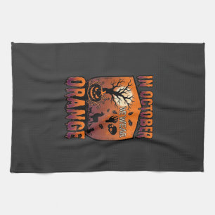 October We Wear Orange Halloween Pumpkin Llama Sku Tea Towel