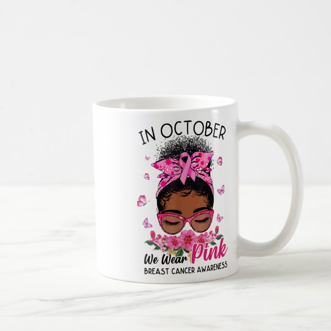 October We Wear Pink Black Women Messy Bun Breast  Coffee Mug (Right)