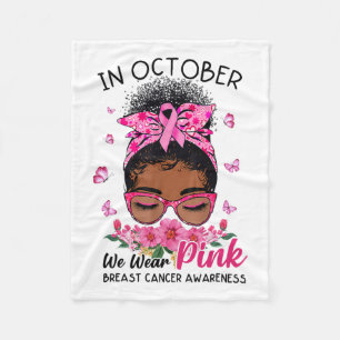October We Wear Pink Black Women Messy Bun Breast Fleece Blanket