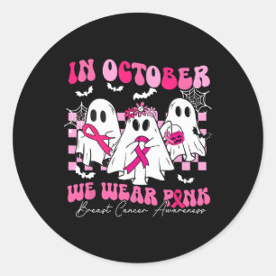 October We Wear Pink Breast Cancer Awareness Ghost Classic Round Sticker