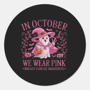 October We Wear Pink Breast Cancer Awareness Hallo Classic Round Sticker