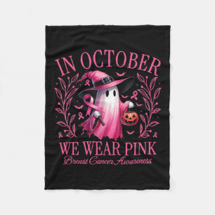 October We Wear Pink Breast Cancer Awareness Hallo Fleece Blanket