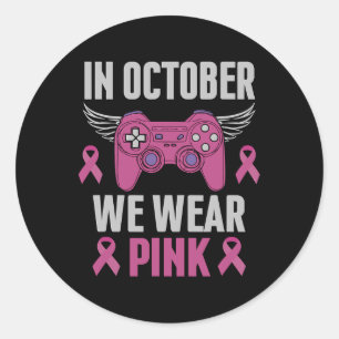 October We Wear Pink Breast Cancer Gamer Gaming Ki Classic Round Sticker