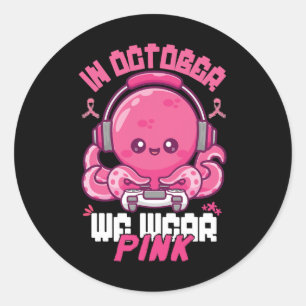 October We Wear Pink Breast Cancer Gaming Kids Boy Classic Round Sticker