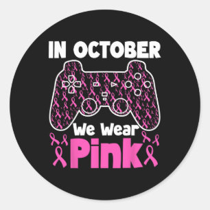 October We Wear Pink Breast Cancer Gaming Kids Boy Classic Round Sticker
