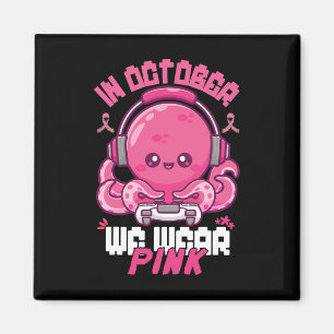 October We Wear Pink Breast Cancer Gaming Kids Boy Magnet