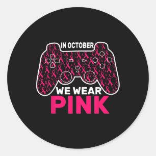 October We Wear Pink Breast Cancer Gaming Kids Tod Classic Round Sticker