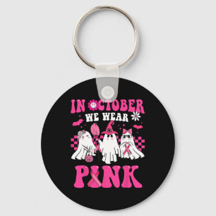 October We Wear Pink Breast Cancer Ghosts Hallowee Key Ring