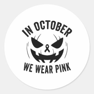 October We Wear Pink Breast Cancer Halloween Jacko Classic Round Sticker
